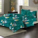 350TC Floral Cotton AC Comforter Set King Size Double Bed with 1 Flat bedsheet & Two Pillow Covers, 4 Pieces Bedding Set-Dark Greens)