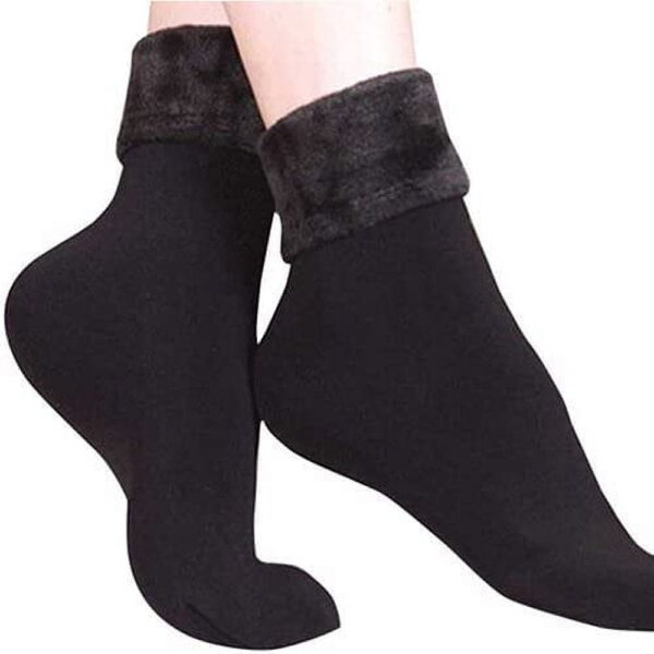 Pack of 4 Black colour Solid Winter Thick Warm Fleece Lined Thermal Stretchy Elastic Velvet Socks (With Thumb) for Girls/Ladies/Women)