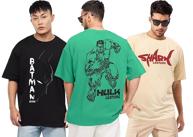 Men Half Sleeve Oversized Tshirt, Rounted Combd Neck Longline Drop Shoulder (Pack Of 3)