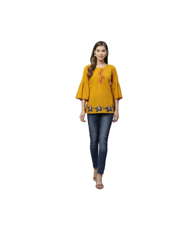 Cotton Patch Work Straight Regular Fit Top for Women