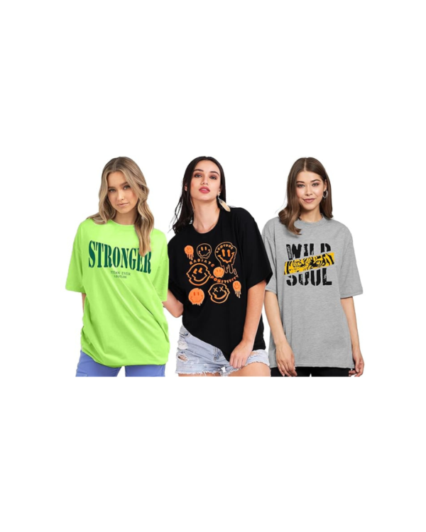 Half Sleeve Round Neck Longline Drop Shoulder, Colorful Printed T-Shirts