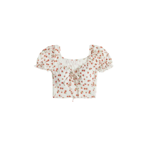 Puff Sleeve Tie Front Ditsy Floral Slim Fit Top