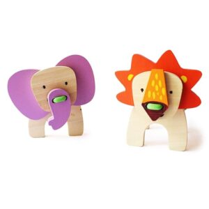 2-in-1 Wooden Lacing & Pegging Toys- Safari Animal Themed