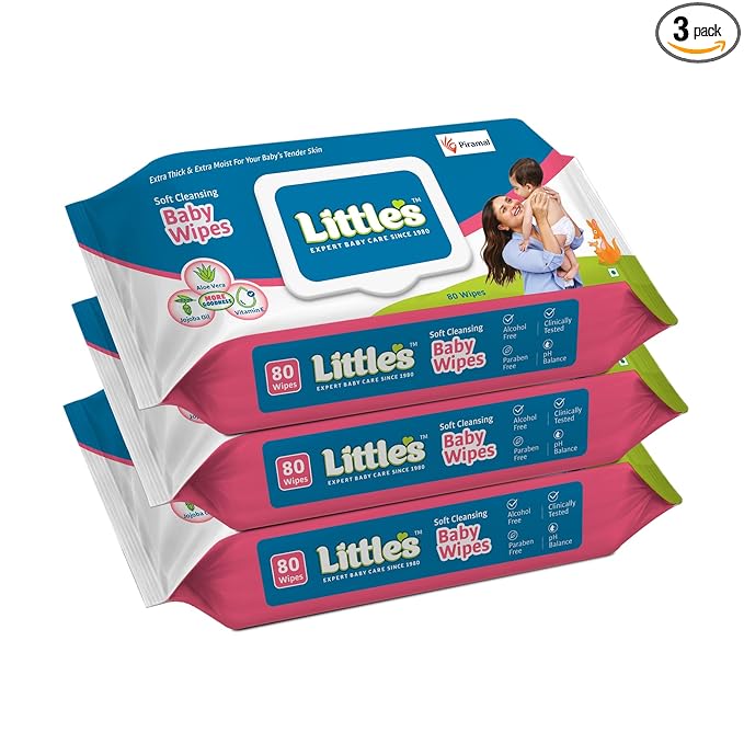 Little's Soft Cleansing Baby Wipes with Lid (Pack of 3)