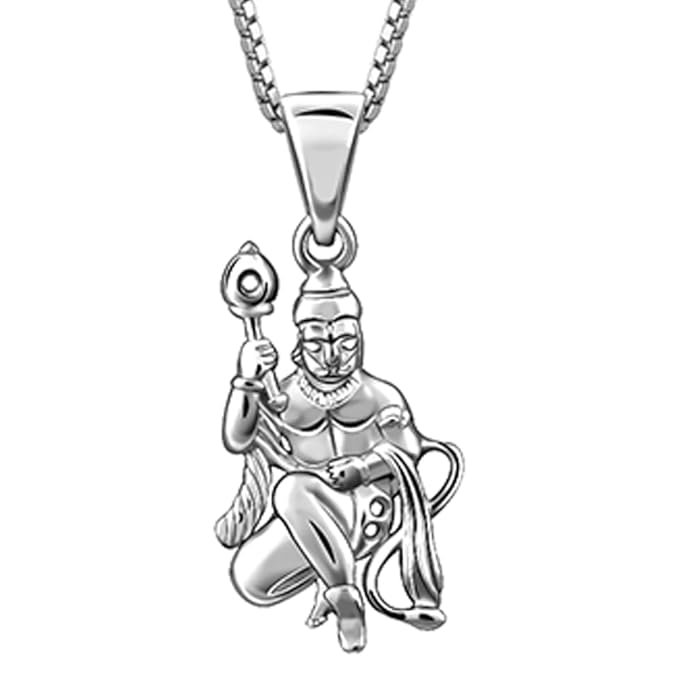 Silver Anjaneya Pendant With Link Chain For Him