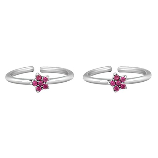 Oxidised Silver Pink Floral Toe Rings