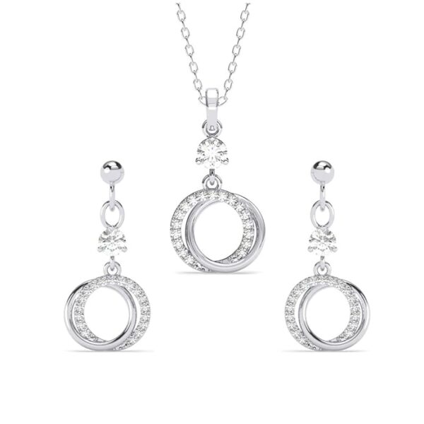 Silver Circle of Joy Pendant Earrings Chain Necklace Jewellery Set