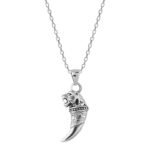 Silver Tiger Tooth Pendant with Link Chain For Him