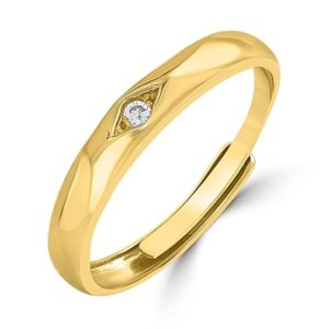 Sterling Silver Cubic Zirconia Gold Plated Adjustable Ring for Men