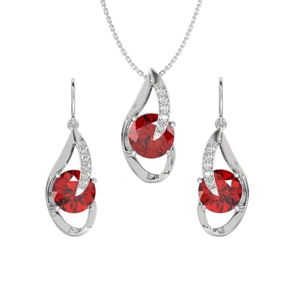 Sterling Silver Blood Red Eye Pendant Earring Chain Jewellery Set
