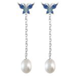 Silver Womens Butterfly Pearl Earrings