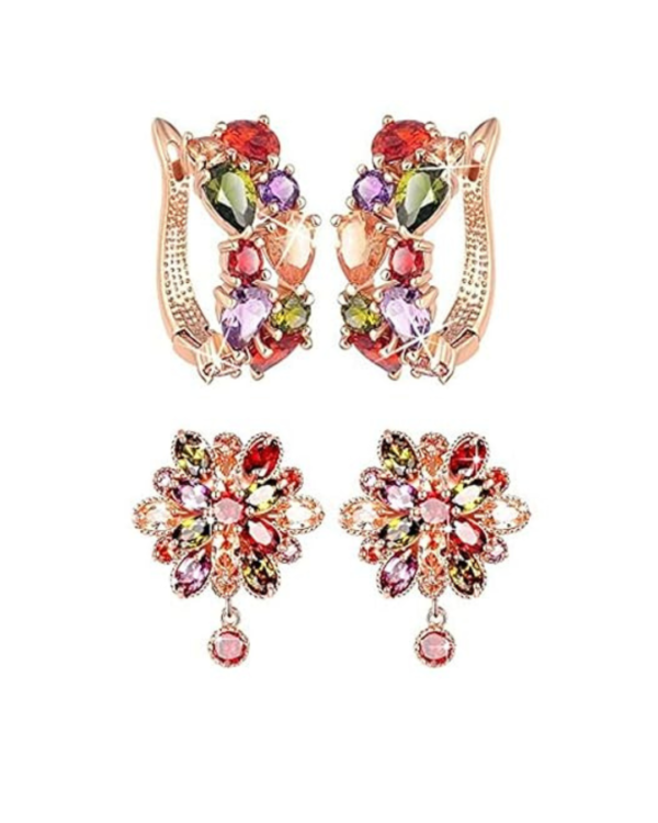 Jewellery Earrings for Women Combo Set of Two Multi-Color Crystal earings & rings